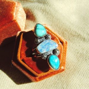 Turquoise & Australian Opal Ring - Size 10.5